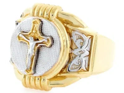 Pre-owned Jackani 10k Or 14k Two Tone Gold Religious Crucifix Cross Mens Ring