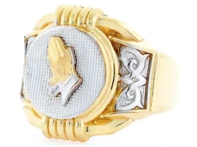 Pre-owned Jackani 10k Or 14k Two Tone Gold Religious Praying Hands Mens Ring