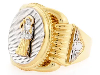 Pre-owned Jackani 10k Or 14k Two Tone Gold Religious Santa Muerte Oval Mens Ring