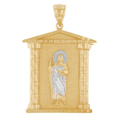 Pre-owned Jackani 10k Or 14k Two Tone Gold Saint Jude Mens Religious House Style Saints Pendant