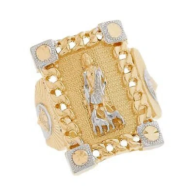 Pre-owned Jackani 10k Or 14k Two Tone Gold Saint Lazarus Mens Religious Ring