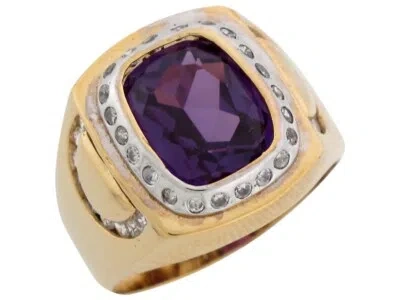 Pre-owned Jackani 10k Or 14k Two Tone Gold Simulated Alexandrite And Cz June Birthstone Mens Ring In Purple