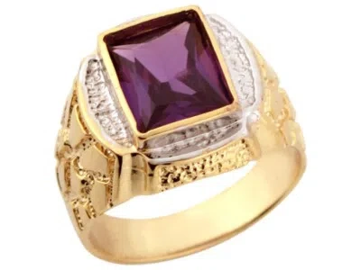 Pre-owned Jackani 10k Or 14k Two Tone Gold Simulated Amythst Traditional Design Mens Ring In Purple