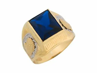 Pre-owned Jackani 10k Or 14k Two Tone Gold Simulated Blue Sapphire Face Of Jesus Mens Ring
