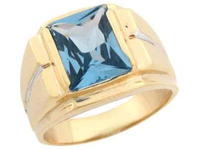 Pre-owned Jackani 10k Or 14k Two Tone Gold Simulated Blue Zircon December Birthstone Mens Ring