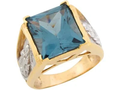 Pre-owned Jackani 10k Or 14k Two Tone Gold Simulated Blue Zircon Guadalupe Attractive Mens Ring