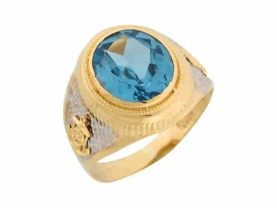Pre-owned Jackani 10k Or 14k Two Tone Gold Simulated Blue Zircon Nautical Anchor Mens Ring