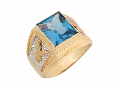 Pre-owned Jackani 10k Or 14k Two Tone Gold Simulated Blue Zircon Patriotic Eagle Mens Ring
