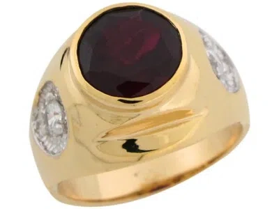 Pre-owned Jackani 10k Or 14k Two Tone Gold Simulated Red Garnet Cz Accent Fancy Mens Ring