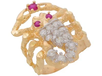 Pre-owned Jackani 10k Or 14k Two-tone Gold Simulated Rubies And White Cz Mens Scorpion Ring