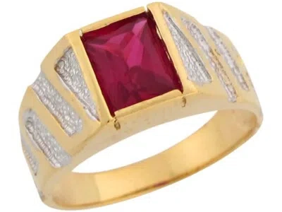 Pre-owned Jackani 10k Or 14k Two Tone Gold Simulated Ruby Greek Inspired Designer Mens Ring In Red