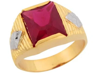 Pre-owned Jackani 10k Or 14k Two Tone Gold Simulated Ruby July Birthstone Attractive Mens Ring In Red