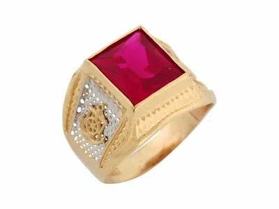 Pre-owned Jackani 10k Or 14k Two Tone Gold Simulated Ruby Nautical Anchor Mens Ring In Red