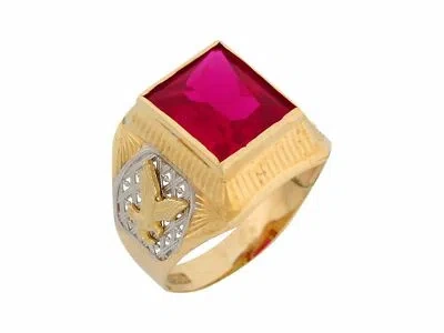 Pre-owned Jackani 10k Or 14k Two Tone Gold Simulated Ruby Patriotic Eagle Mens Ring In Red