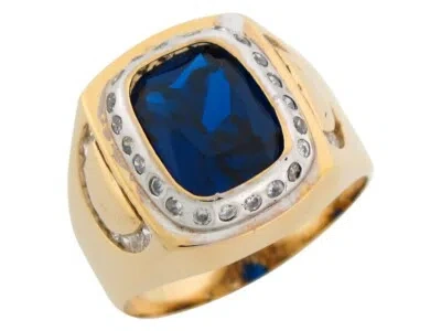 Pre-owned Jackani 10k Or 14k Two Tone Gold Simulated Sapphire & Cz September Birthstone Mens Ring In Blue