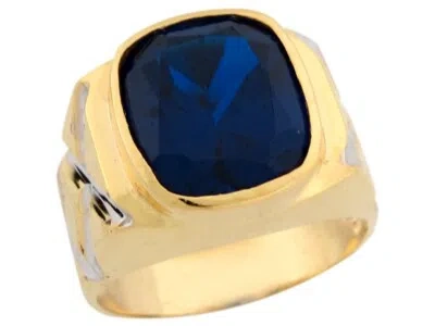 Pre-owned Jackani 10k Or 14k Two Tone Gold Simulated Sapphire September Birthstone Mens Ring In Blue