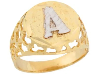 Pre-owned Jackani 10k Or 14k Two Tone Gold Unique Filigree Letter A Stylish Mens Initial Ring