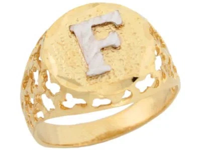 Pre-owned Jackani 10k Or 14k Two Tone Gold Unique Filigree Letter F Stylish Mens Initial Ring