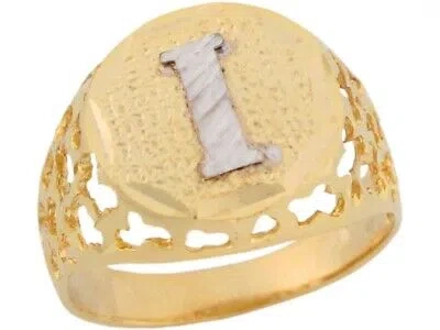 Pre-owned Jackani 10k Or 14k Two Tone Gold Unique Filigree Letter I Stylish Mens Initial Ring