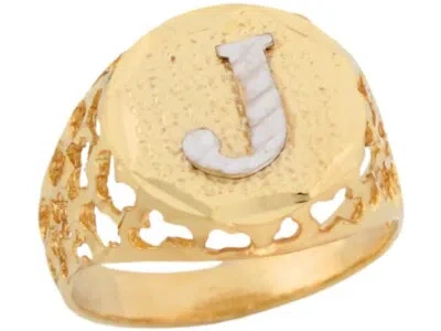 Pre-owned Jackani 10k Or 14k Two Tone Gold Unique Filigree Letter J Stylish Mens Initial Ring