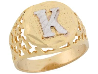 Pre-owned Jackani 10k Or 14k Two Tone Gold Unique Filigree Letter K Stylish Mens Initial Ring