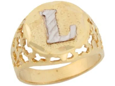 Pre-owned Jackani 10k Or 14k Two Tone Gold Unique Filigree Letter L Stylish Mens Initial Ring