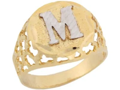 Pre-owned Jackani 10k Or 14k Two Tone Gold Unique Filigree Letter M Stylish Mens Initial Ring