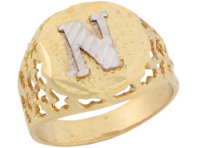Pre-owned Jackani 10k Or 14k Two Tone Gold Unique Filigree Letter N Stylish Mens Initial Ring