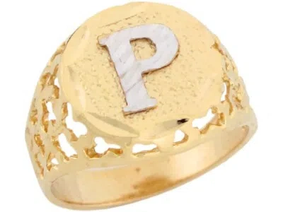 Pre-owned Jackani 10k Or 14k Two Tone Gold Unique Filigree Letter P Stylish Mens Initial Ring