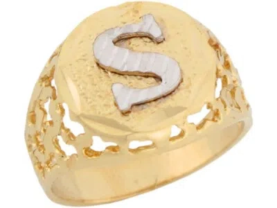 Pre-owned Jackani 10k Or 14k Two Tone Gold Unique Filigree Letter S Stylish Mens Initial Ring
