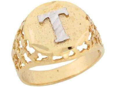 Pre-owned Jackani 10k Or 14k Two Tone Gold Unique Filigree Letter T Stylish Mens Initial Ring