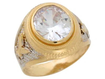 Pre-owned Jackani 10k Or 14k Two-tone Gold White Cz April Birthstone Eagle Patriotic Mens Ring