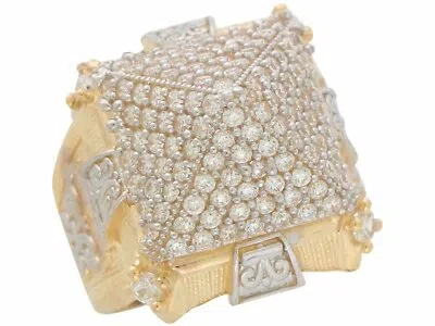 Pre-owned Jackani 10k Or 14k Two Tone Gold White Cz Cluster Egyptian Pyramid Mens Impressive Ring