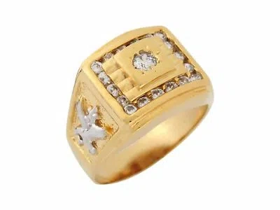 Pre-owned Jackani 10k Or 14k Two Tone Gold White Cz Eagle And Star Patriotic Mens Ring