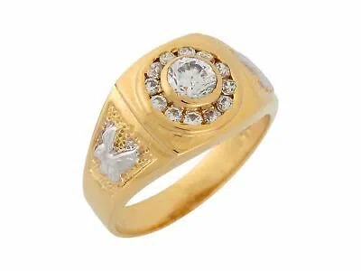 Pre-owned Jackani 10k Or 14k Two Tone Gold White Cz Flying Eagle Patriotic Mens Ring