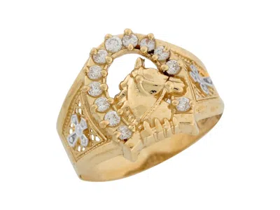 Pre-owned Jackani 10k Or 14k Two Tone Gold White Cz Lucky Horseshoe Mens Ring