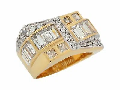 Pre-owned Jackani 10k Or 14k Two Tone Gold White Cz Modern Design Wide Band Mens Ring