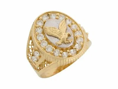 Pre-owned Jackani 10k Or 14k Two Tone Gold White Cz Patriotic Flying Eagle Mens Ring