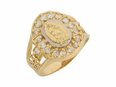 Pre-owned Jackani 10k Or 14k Two Tone Gold White Cz Religious Lady Guadalupe Mens Ring