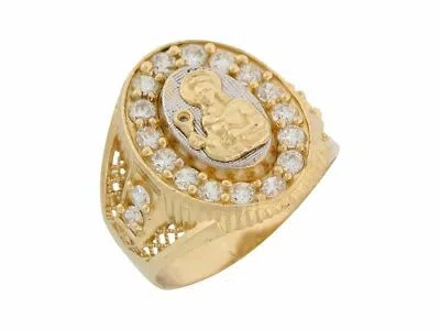 Pre-owned Jackani 10k Or 14k Two Tone Gold White Cz Santa Barbara Religious Mens Ring