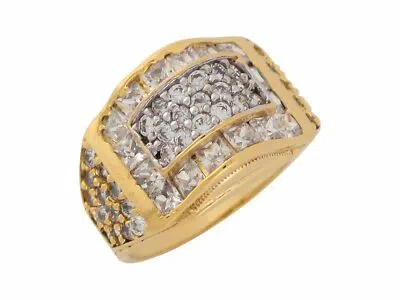 Pre-owned Jackani 10k Or 14k Two Tone Gold White Cz Sparkling Stylish Mens Ring