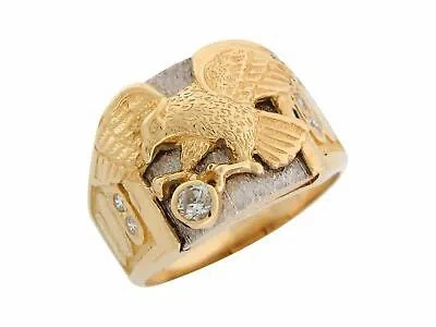 Pre-owned Jackani 10k Or 14k Two Tone Gold White Cz Swooping Eagle Patriotic Mens Ring