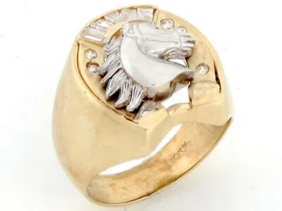 Pre-owned Jackani 10k Or 14k Two Tone Gold Wild Horse Head Fancy Cz Mens Ring In White