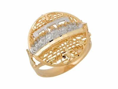 Pre-owned Jackani 10k Or 14k Two-tone Last Supper Round Split Shank Filigree Men's Ring