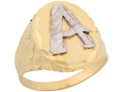 Pre-owned Jackani 10k Or 14k Two Tone Real Gold Diamond Cut Large Letter A Initial Mens Ring