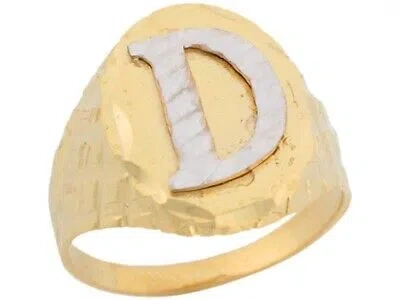 Pre-owned Jackani 10k Or 14k Two Tone Real Gold Diamond Cut Large Letter D Initial Mens Ring