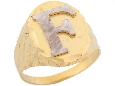 Pre-owned Jackani 10k Or 14k Two Tone Real Gold Diamond Cut Large Letter F Initial Mens Ring