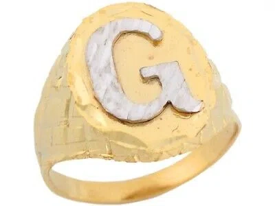 Pre-owned Jackani 10k Or 14k Two Tone Real Gold Diamond Cut Large Letter Initial Mens Ring
