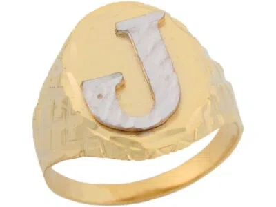 Pre-owned Jackani 10k Or 14k Two Tone Real Gold Diamond Cut Large Letter J Initial Mens Ring