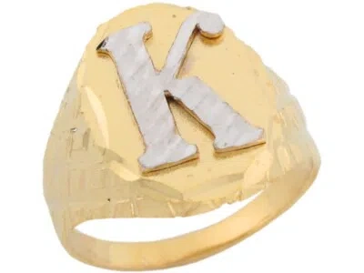 Pre-owned Jackani 10k Or 14k Two Tone Real Gold Diamond Cut Large Letter K Initial Mens Ring